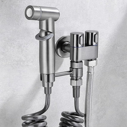 Zinc Alloy High Pressure Bidet Sprayer Kit - Bathroom Toilet Cleaner Spray Gun with 1 In 2 Out Angle Valve, Grey/Silver/Black