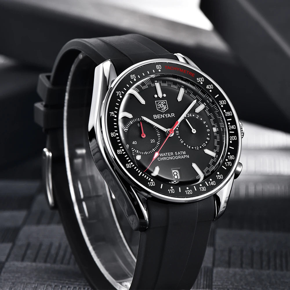 BENYAR Novo Relógio de Pulso de Luxo para Homem com Quartzo, Marca Topo, Resistente à Água até 50M, Bracelete em Aço Inoxidável, Relógio Cronógrafo Casual para Homem