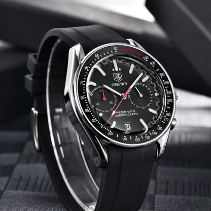 BENYAR Novo Relógio de Pulso de Luxo para Homem com Quartzo, Marca Topo, Resistente à Água até 50M, Bracelete em Aço Inoxidável, Relógio Cronógrafo Casual para Homem