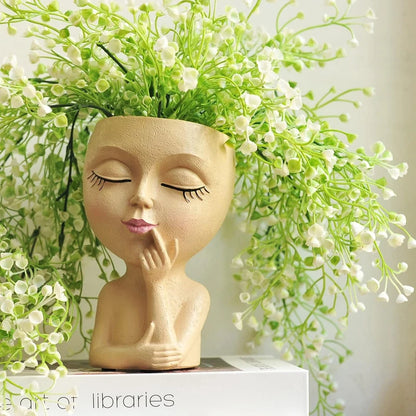 New Cute Ceramics Girl Head Flower Pot Women Face Vase Human Flowerpot Table Wedding Decorations Garden Pots & Planters