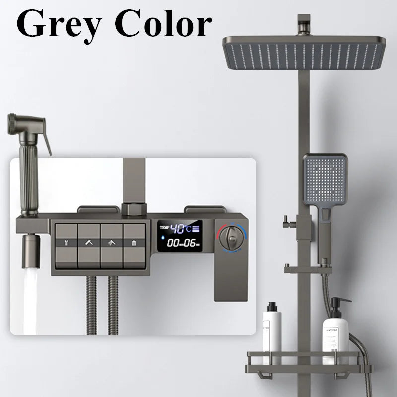 Grey Thermostatic Piano Digital Bathroom Shower Set 12 Inch Rain Shower Head Hot Cold Digital Bathroom Shower Set Accessories