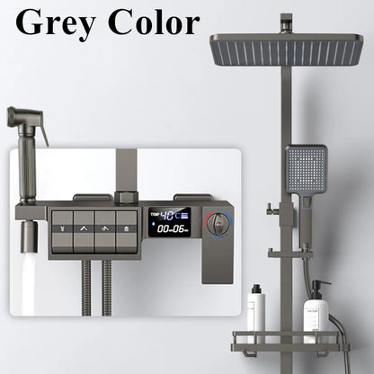 Grey Thermostatic Piano Digital Bathroom Shower Set 12 Inch Rain Shower Head Hot Cold Digital Bathroom Shower Set Accessories