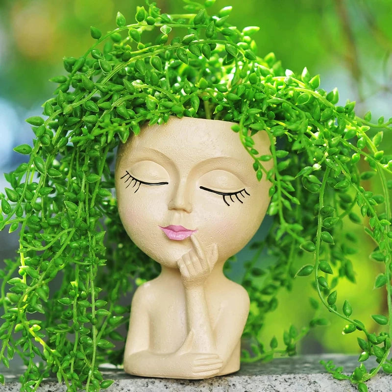 New Cute Ceramics Girl Head Flower Pot Women Face Vase Human Flowerpot Table Wedding Decorations Garden Pots & Planters