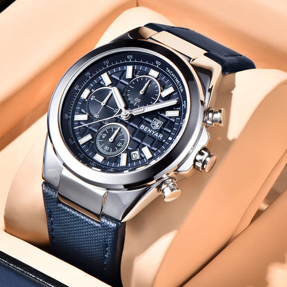 2025 New BENYAR Men's Watches Top Brand Luxury Watch For Men Chronograph Quartz Wristwatch Clock Waterproof Leather Reloj Hombre
