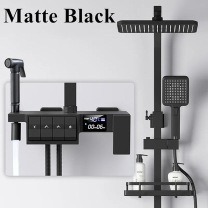 Grey Thermostatic Piano Digital Bathroom Shower Set 12 Inch Rain Shower Head Hot Cold Digital Bathroom Shower Set Accessories
