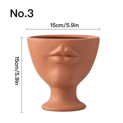 Vaso de flores criativo com formato de rosto, vaso de cerâmica para interiores, ornamento de mesa, decoração de casa, decoração de jardim, vaso para suculentas.
