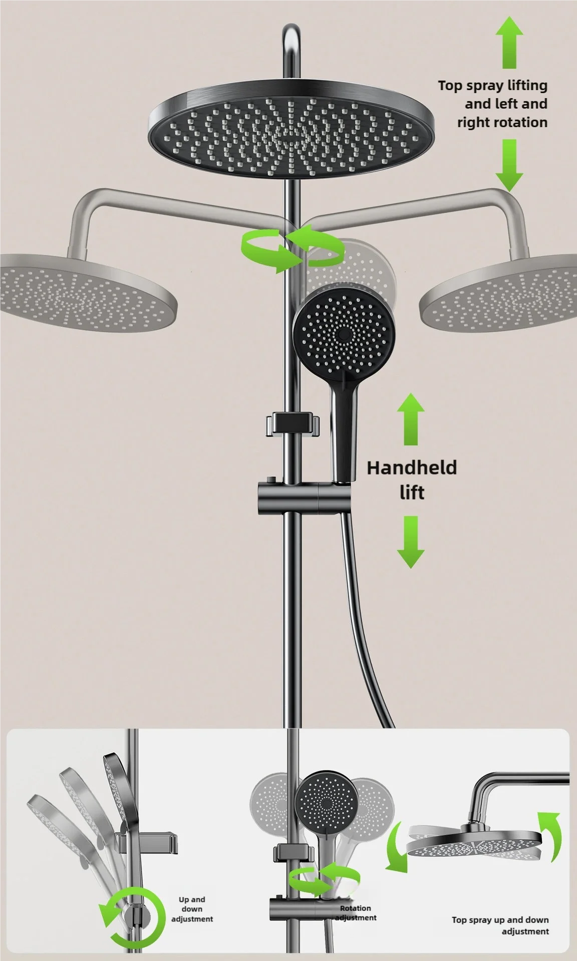 Gray Bathroom Shower Set Rainfall Shower Faucet Set Apartment Hotels Household multifunctional Split Bathtub Showers