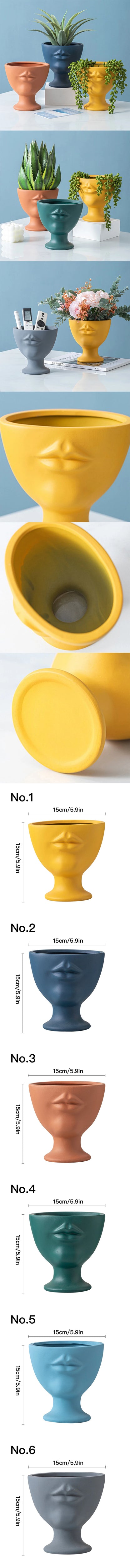 Vaso de flores criativo com formato de rosto, vaso de cerâmica para interiores, ornamento de mesa, decoração de casa, decoração de jardim, vaso para suculentas.