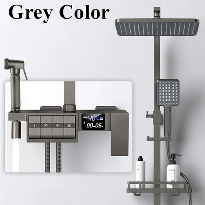 Grey Thermostatic Piano Digital Bathroom Shower Set 12 Inch Rain Shower Head Hot Cold Digital Bathroom Shower Set Accessories