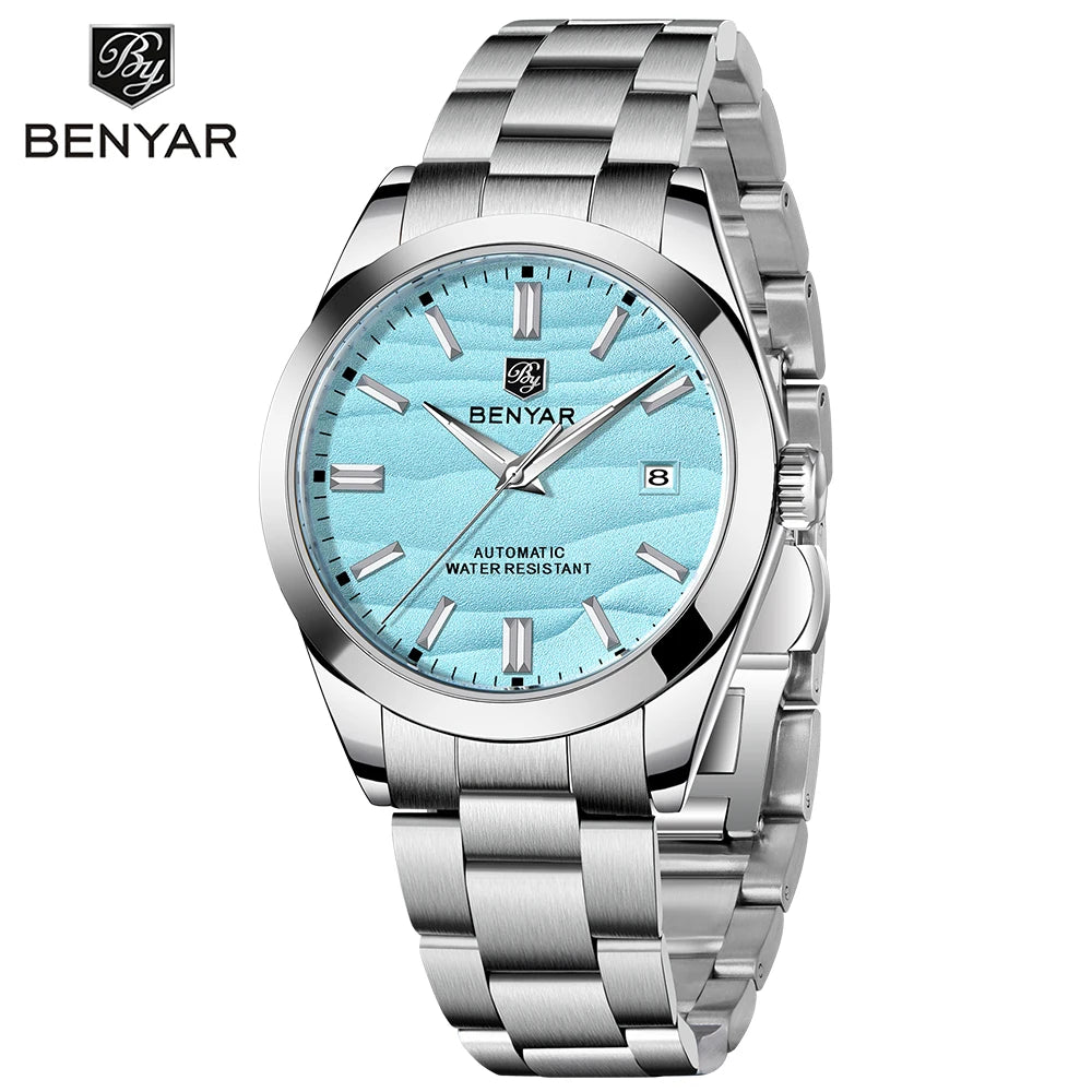 BENYAR 2024 New 40MM Desert Texture Luxury Men's Night Light Stainless Steel Men's Automatic Mechanical Watches BY-5208 Reloj