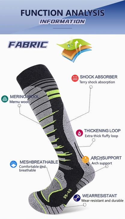 GTUBIKE 1 Pair Merino Wool Winter Men Warm Ski Socks Thicker Sports Snowboard Cycling Soccer Socks High Elastic Thermal Socks