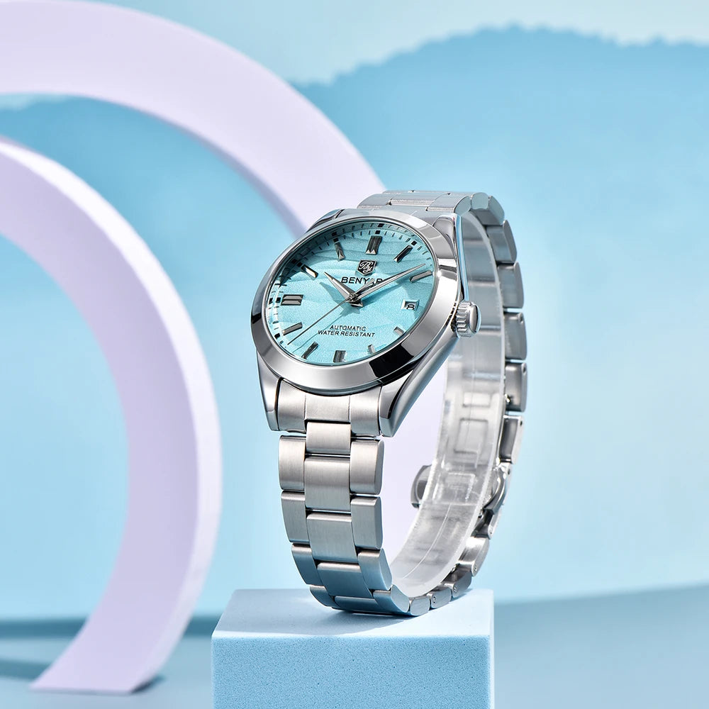 BENYAR 2024 Sand Dia 40MM Relógio Mecânico em Aço Inoxidável 316L Simples e Resistente à Água até 5 Bar - Relógio de Pulso Automático para Homem