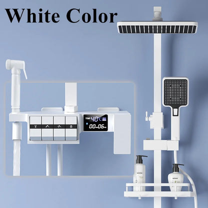 Grey Thermostatic Piano Digital Bathroom Shower Set 12 Inch Rain Shower Head Hot Cold Digital Bathroom Shower Set Accessories