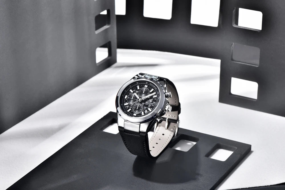 2025 New BENYAR Men's Watches Top Brand Luxury Watch For Men Chronograph Quartz Wristwatch Clock Waterproof Leather Reloj Hombre