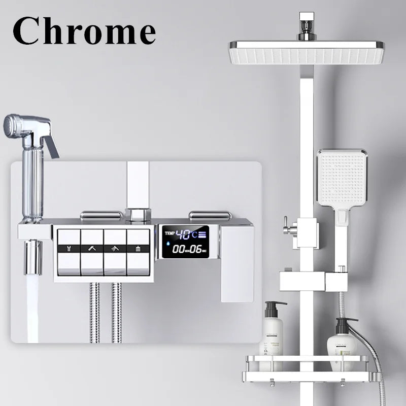 Grey Thermostatic Piano Digital Bathroom Shower Set 12 Inch Rain Shower Head Hot Cold Digital Bathroom Shower Set Accessories