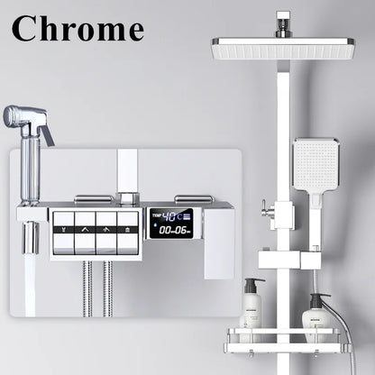 Grey Thermostatic Piano Digital Bathroom Shower Set 12 Inch Rain Shower Head Hot Cold Digital Bathroom Shower Set Accessories