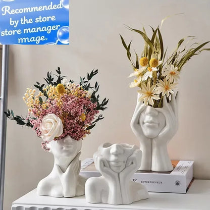 Ceramic Human Face Flower Vases Home Decor Creatrive Art Sculpture Human Head Abstract Plant Flower Pot Living Room Decors