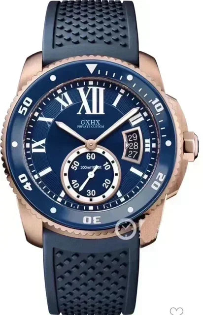 Luxury Mechanical Automatic Watch for Men Stainless Steel Black Blue Rubber Strap Ceramic Bezel Sapphire Glass