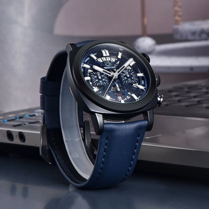Benyar Design 2024 Men's Quartz Watch 43mm Luminous Dial 50m Water Resistant Anti-Reflective Chronograph Fashionable New