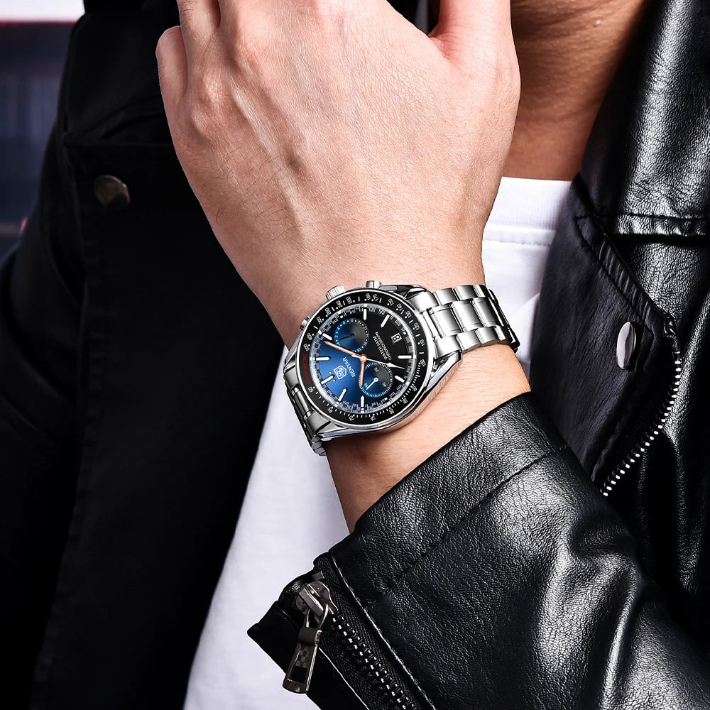BENYAR Novo Relógio de Pulso de Luxo para Homem com Quartzo, Marca Topo, Resistente à Água até 50M, Bracelete em Aço Inoxidável, Relógio Cronógrafo Casual para Homem