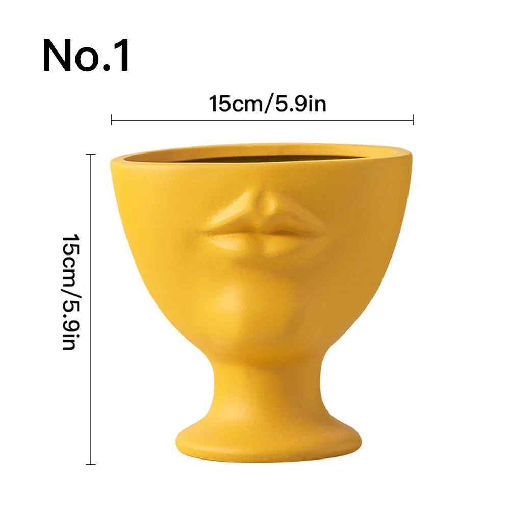Vaso de flores criativo com formato de rosto, vaso de cerâmica para interiores, ornamento de mesa, decoração de casa, decoração de jardim, vaso para suculentas.