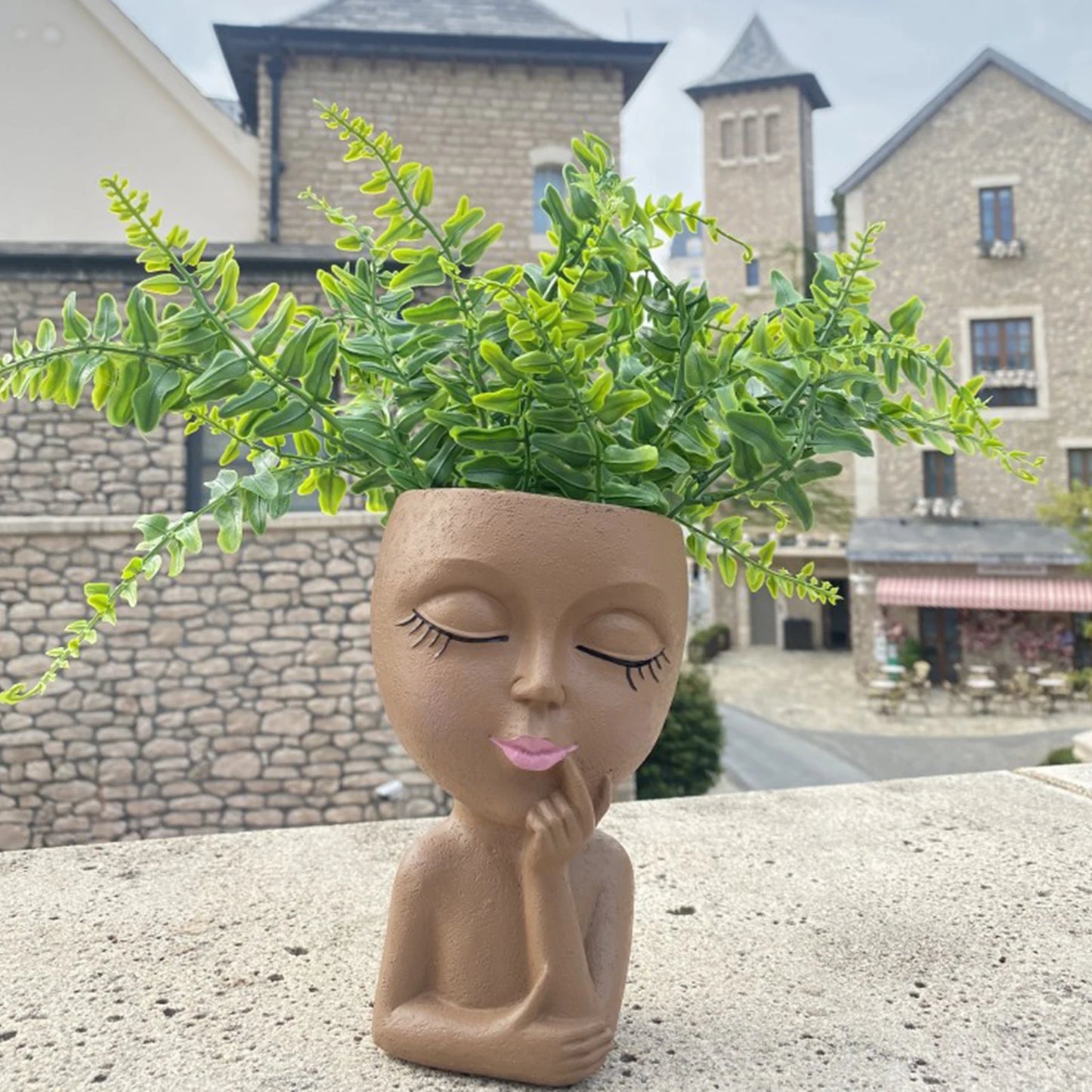 Face Flower Pot Sleeping Beauty Smooth Edge Human Head Planter Decorative Artistic Resin Drainage Plant Pot For Garden