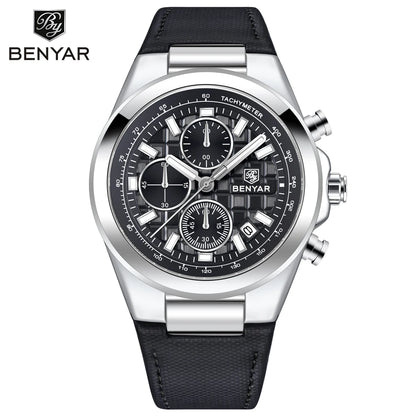 2025 New BENYAR Men's Watches Top Brand Luxury Watch For Men Chronograph Quartz Wristwatch Clock Waterproof Leather Reloj Hombre