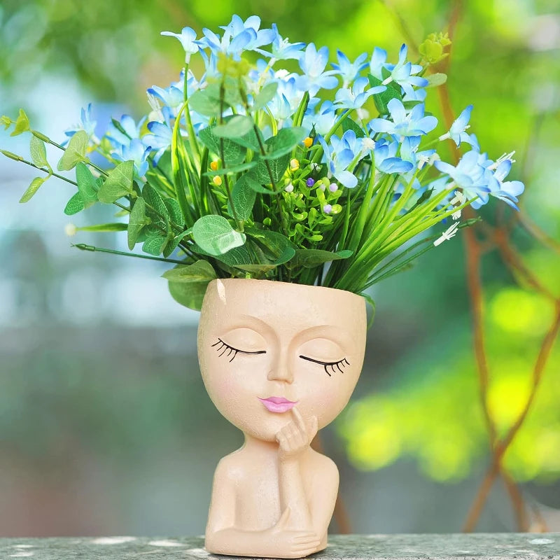 New Cute Ceramics Girl Head Flower Pot Women Face Vase Human Flowerpot Table Wedding Decorations Garden Pots & Planters