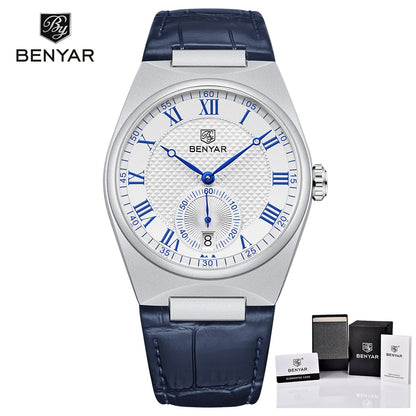 BENYAR Men's Watches Retro Dial Quartz Watch For Men Luxury 40MM Military Leather Original Watches Waterproof Clock Reloj Hombre