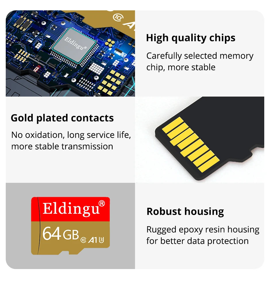 Eldingu Original TF Card 64G Class10 A1 for Surveillance Video MP3 MP4 Mobile Phone Memory Card 32GB U1 TF Card 128GB U3