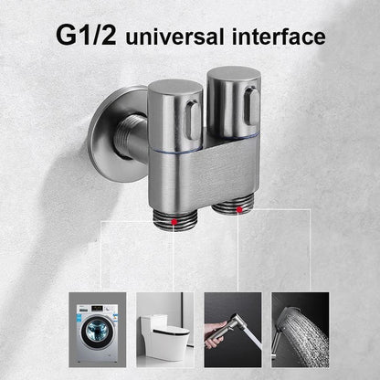 Zinc Alloy High Pressure Bidet Sprayer Kit - Bathroom Toilet Cleaner Spray Gun with 1 In 2 Out Angle Valve, Grey/Silver/Black