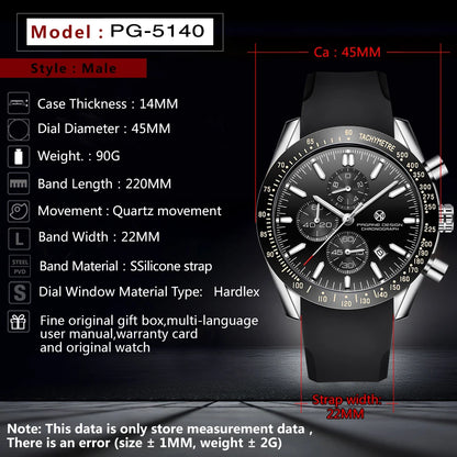 PAGRNE DESIGN Quartz Watches Multi functional chronograph 44mm Fashionable men's watch PAGANI DESIGN Extended Brand PG5140