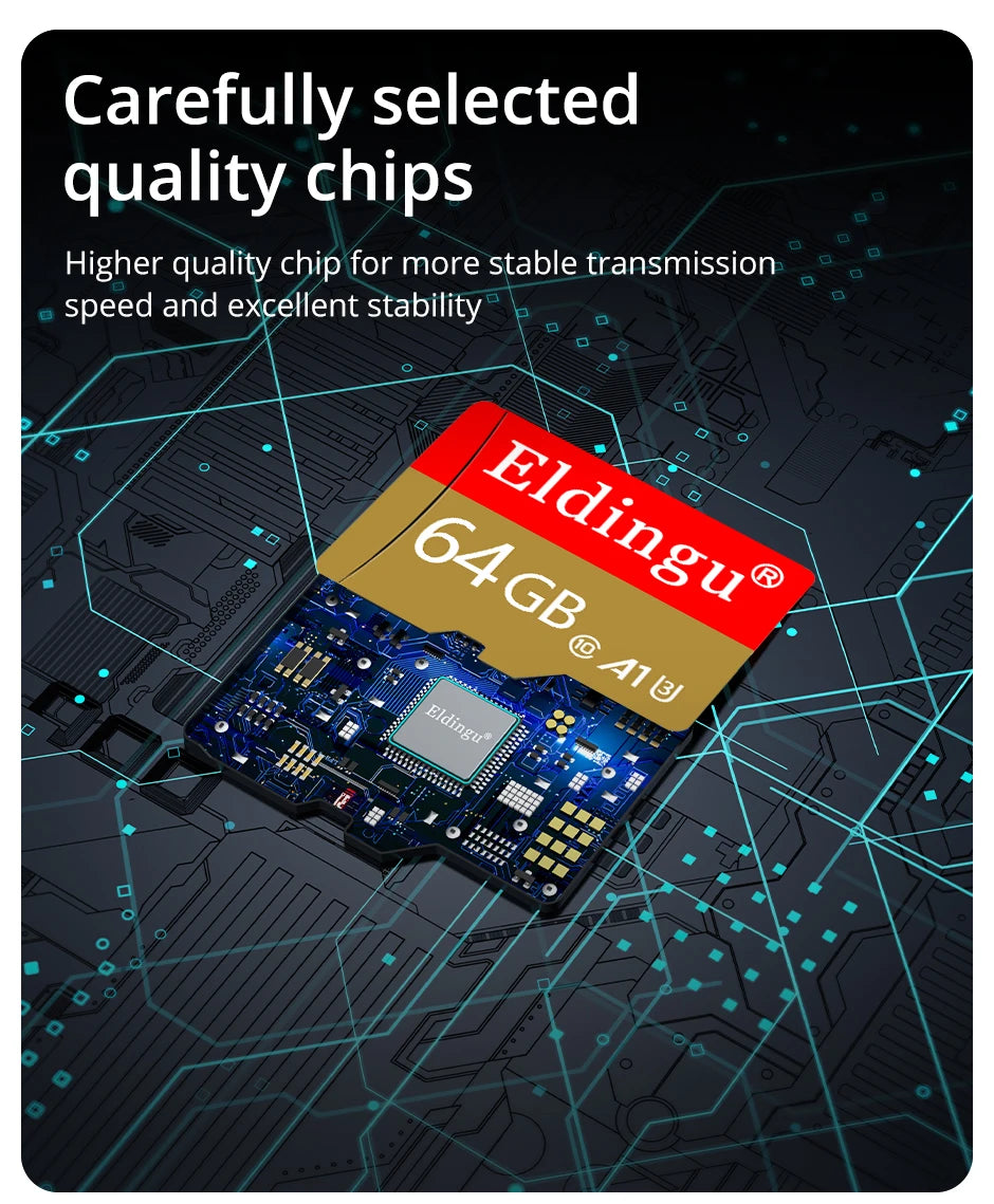 Eldingu Original TF Card 64G Class10 A1 for Surveillance Video MP3 MP4 Mobile Phone Memory Card 32GB U1 TF Card 128GB U3