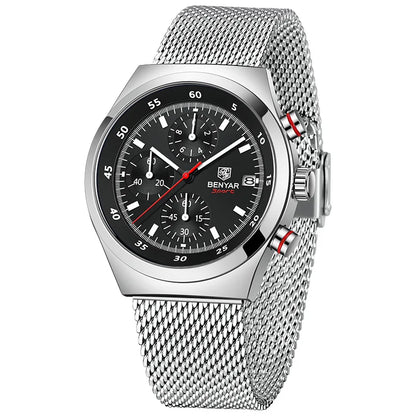 Benyar Men's Quartz Watch Simple Design Waterproof Chronograph Sports Watch Luminous Timer Stopwatch Business Wristwatch For Man