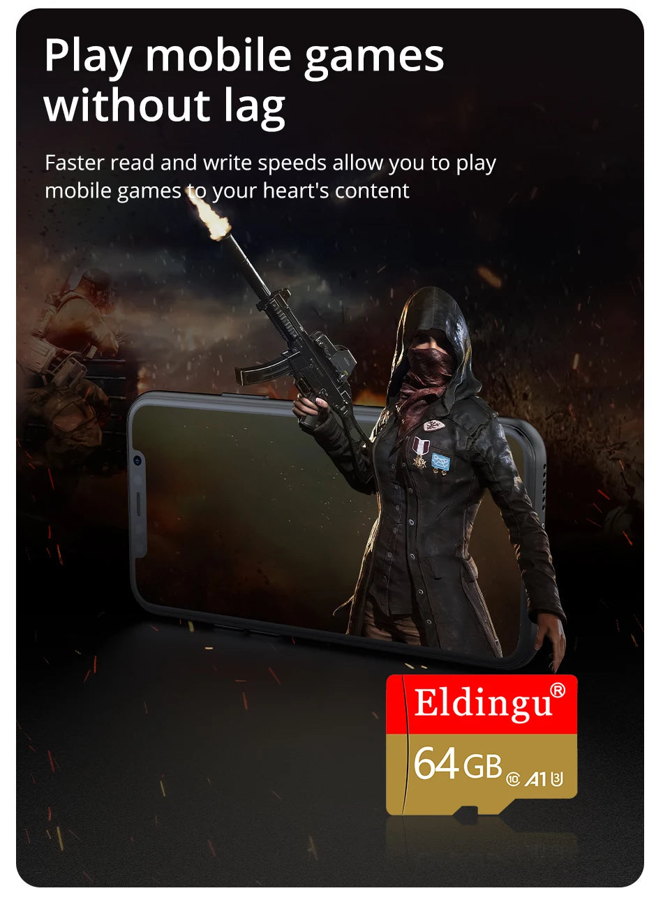 Eldingu Original TF Card 64G Class10 A1 for Surveillance Video MP3 MP4 Mobile Phone Memory Card 32GB U1 TF Card 128GB U3