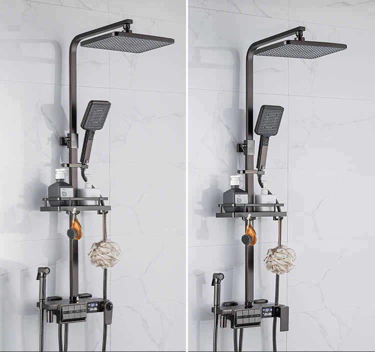 Grey Thermostatic Piano Digital Bathroom Shower Set 12 Inch Rain Shower Head Hot Cold Digital Bathroom Shower Set Accessories