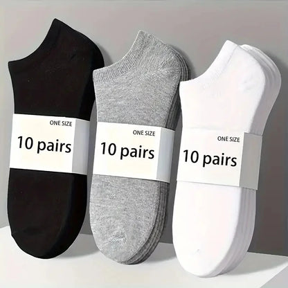 Pack de 5/10 pares de meias de cano curto unissexo, confortáveis, respiráveis ​​e leves - ideais para desporto e uso diário.