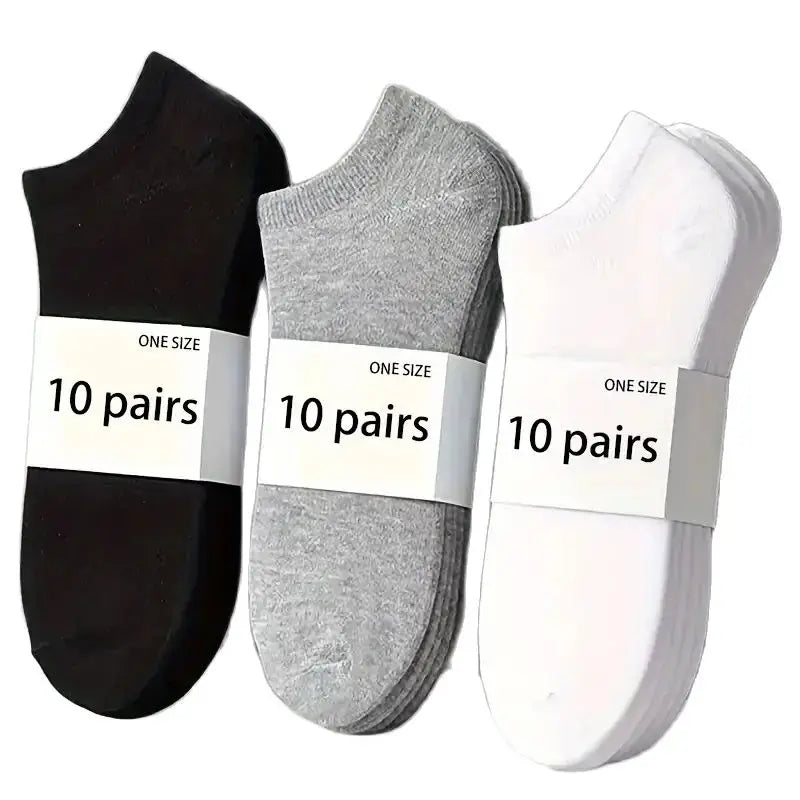 Pack de 5/10 pares de meias de cano curto unissexo, confortáveis, respiráveis ​​e leves - ideais para desporto e uso diário.
