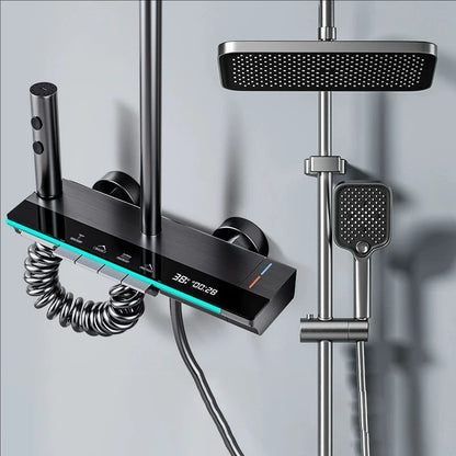 Grey Thermostatic Piano Digital Bathroom Shower Set 12 Inch Rain Shower Head Hot Cold Digital Bathroom Shower Set Accessories