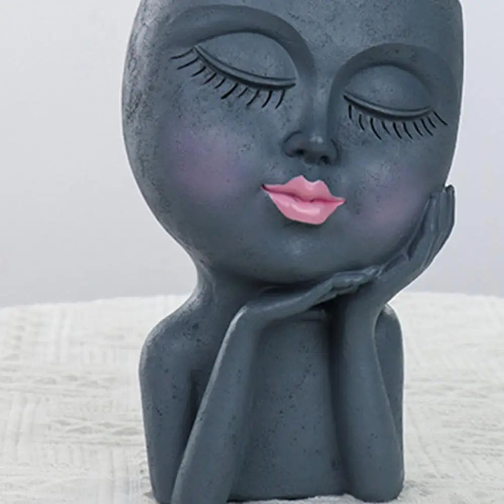 Face Flower Pot Sleeping Beauty Smooth Edge Human Head Planter Decorative Artistic Resin Drainage Plant Pot For Garden
