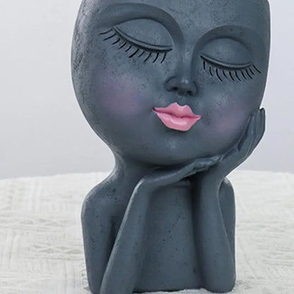 Face Flower Pot Sleeping Beauty Smooth Edge Human Head Planter Decorative Artistic Resin Drainage Plant Pot For Garden