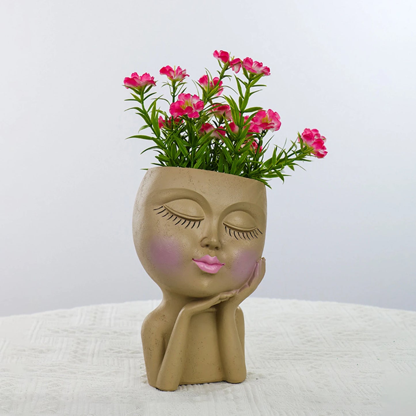 Face Flower Pot Sleeping Beauty Smooth Edge Human Head Planter Decorative Artistic Resin Drainage Plant Pot For Garden