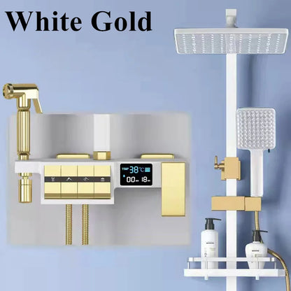 Grey Thermostatic Piano Digital Bathroom Shower Set 12 Inch Rain Shower Head Hot Cold Digital Bathroom Shower Set Accessories