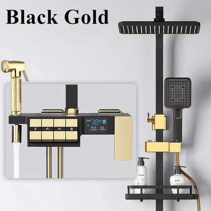 Grey Thermostatic Piano Digital Bathroom Shower Set 12 Inch Rain Shower Head Hot Cold Digital Bathroom Shower Set Accessories