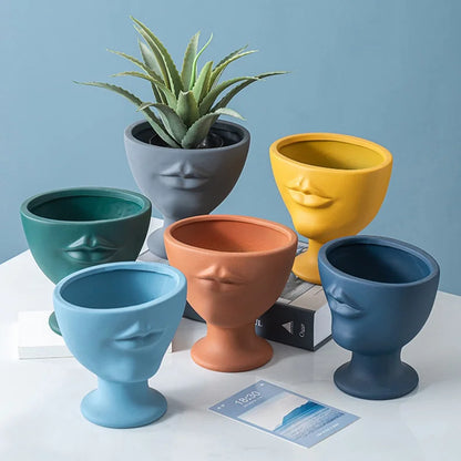 Vaso de flores criativo com formato de rosto, vaso de cerâmica para interiores, ornamento de mesa, decoração de casa, decoração de jardim, vaso para suculentas.