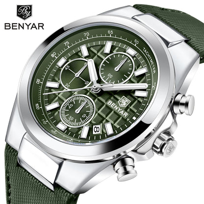 2025 New BENYAR Men's Watches Top Brand Luxury Watch For Men Chronograph Quartz Wristwatch Clock Waterproof Leather Reloj Hombre