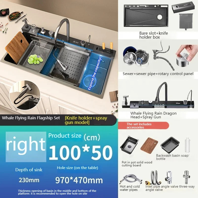 Christmas Discount Multifunctional Black Kitchen Sink 304 Smart Stainless Steel Large Sink with Dishwasher for Hotel Kitchen