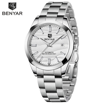 BENYAR 2024 New 40MM Desert Texture Luxury Men's Night Light Stainless Steel Men's Automatic Mechanical Watches BY-5208 Reloj