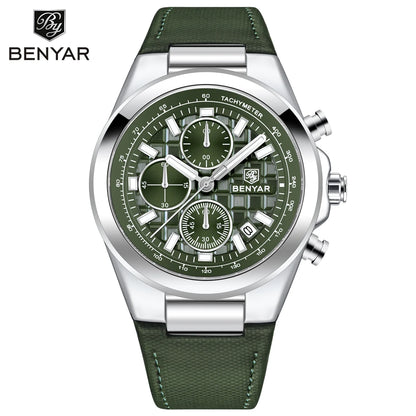 2025 New BENYAR Men's Watches Top Brand Luxury Watch For Men Chronograph Quartz Wristwatch Clock Waterproof Leather Reloj Hombre