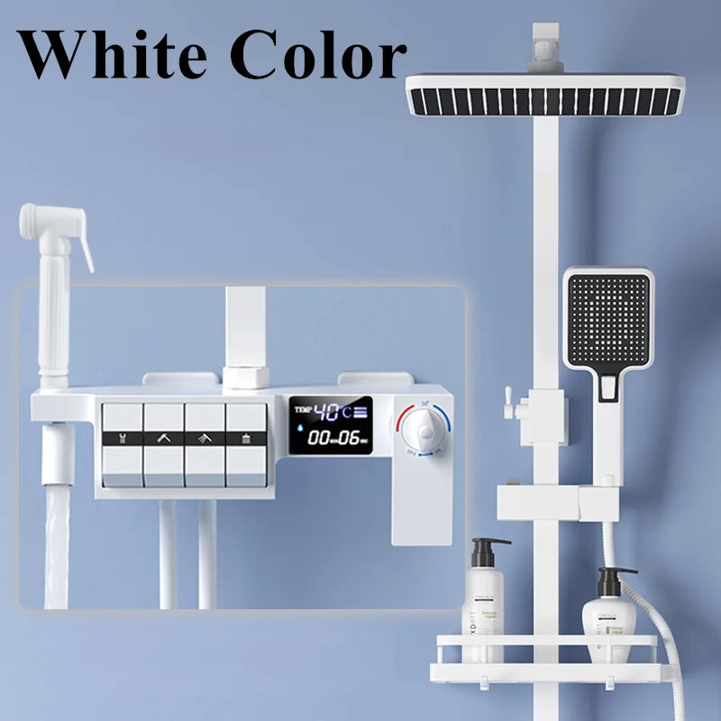 Grey Thermostatic Piano Digital Bathroom Shower Set 12 Inch Rain Shower Head Hot Cold Digital Bathroom Shower Set Accessories